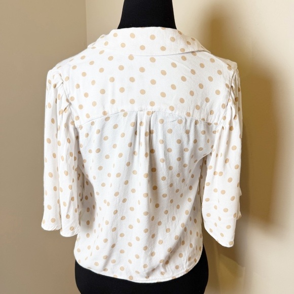 AFRM MARIANNA WOVEN BUTTON-UP SHIRT IN BLANC/ NUDE POLKA DOT XS TP - Picture 6 of 8